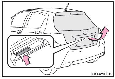 Toyota Yaris. Öffnen der Heckklappe von außen (Fahrzeuge mit intelligentem Einstiegs- und Startsystem)