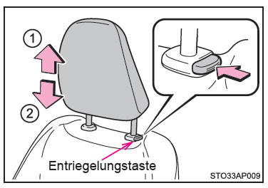 Toyota Yaris. Einstellen der Kopfstützen