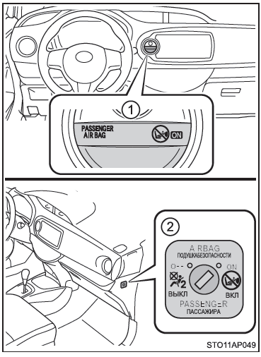 Toyota Yaris. Manuelles Airbag-Ein/Aus-System