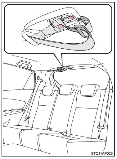 Toyota Yaris. Anlegen des Sicherheitsgurts für den mittleren Rücksitz