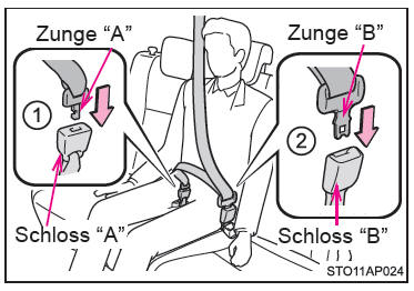 Toyota Yaris. Anlegen des Sicherheitsgurts für den mittleren Rücksitz