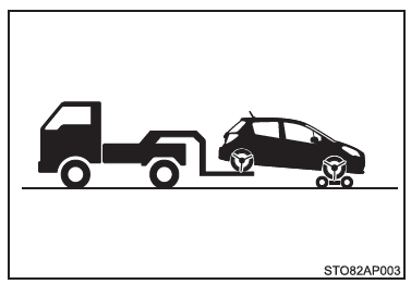 Toyota Yaris. Abschleppen mit einem Abschleppwagentyp, der die Räder anhebt