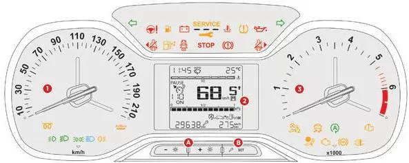 Citoen C3. LCD-Piktogramm-Kombiinstrument