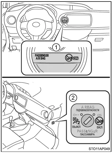 Toyota Yaris. Manuelles Airbag-Ein/Aus-System